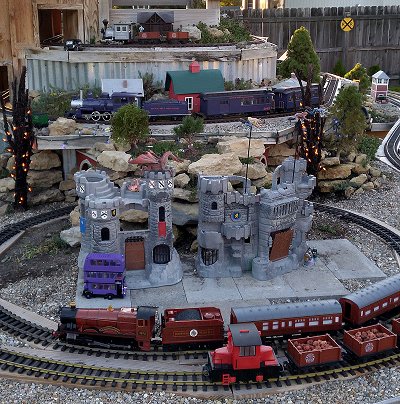 Our 2021 outdoor Halloween railroad display.  Click for bigger photo.